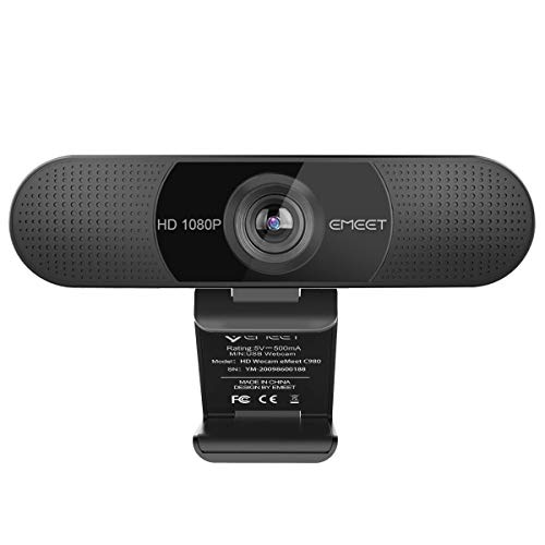 EMEET Full HD Webcam - C960 1080P Webcam mit Objektivabdeckung & Dual Mikrofon, 90 ° Streaming Kamera mit Automatische Lichtkorrektur, Plug & Play, für Linux, Win10, Mac OS