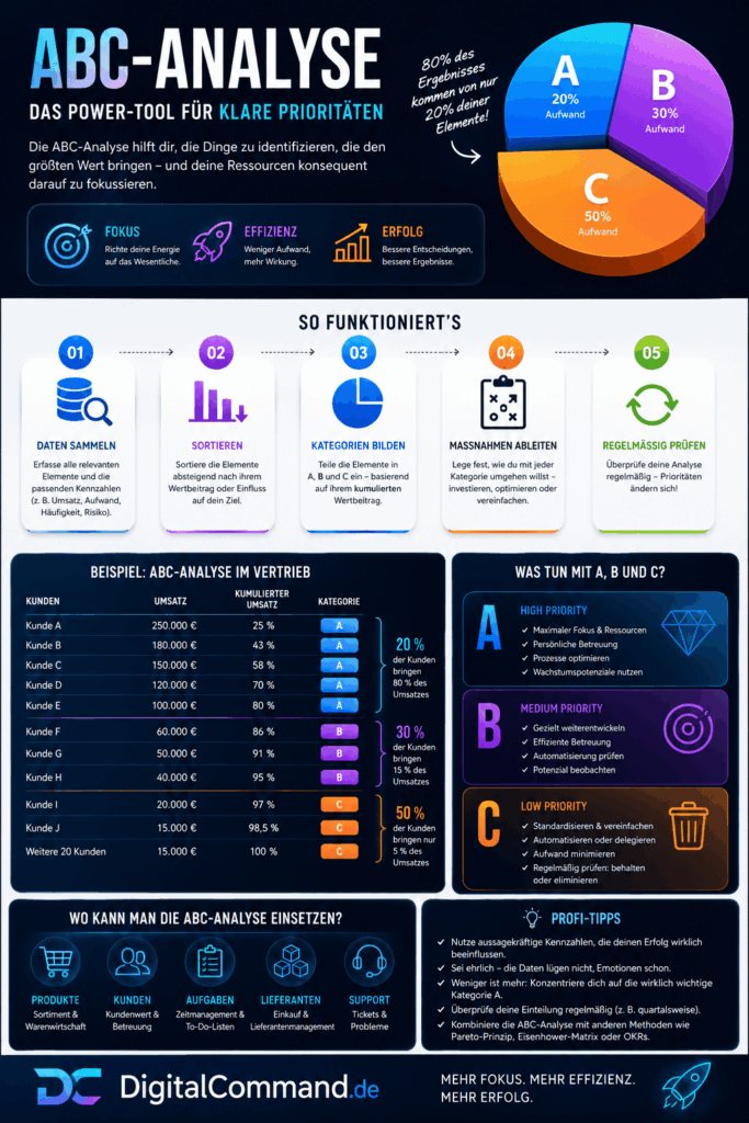 ABC-Analyse - Infografik für Vertrieb - Management - Lager - Einkauf - Führungskräfte