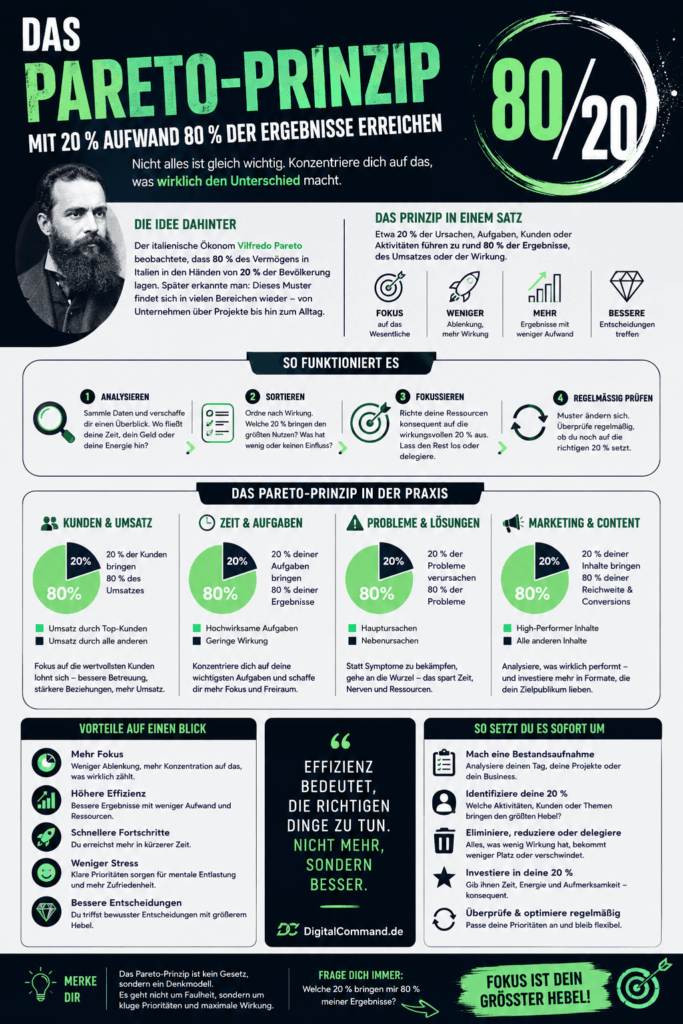 Das Pareto-Prinzip Warum perfekte Planung oft Zeitverschwendung ist - Infografik