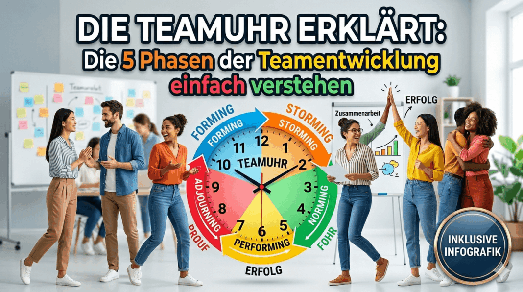 Die Teamuhr erklärt Die 5 Phasen der Teamentwicklung einfach verstehen