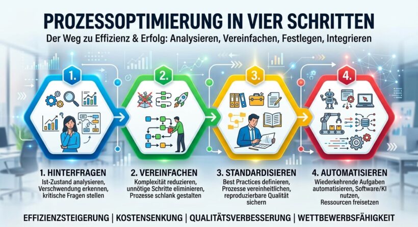 Prozessoptimierung in vier Schritten - Hinterfragen Vereinfachen Standardisieren Automatisieren