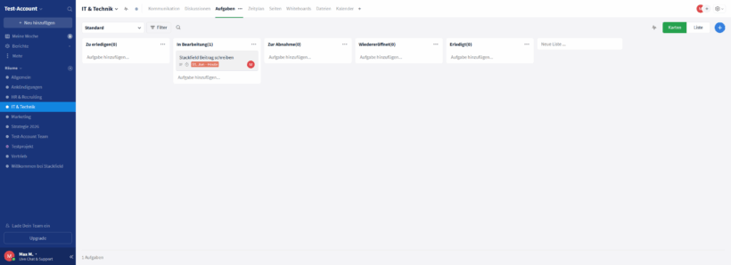 Stackfield im Praxis-Check - Kanban Board