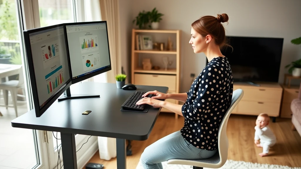 Schreibtisch & Bildschirm richtig einrichten: So vermeidest du Verspannungen und Augenbelastung Teilzeit Mitarbeitende im HomeOffice - Frauen nach Elternzeit im HomeOffice