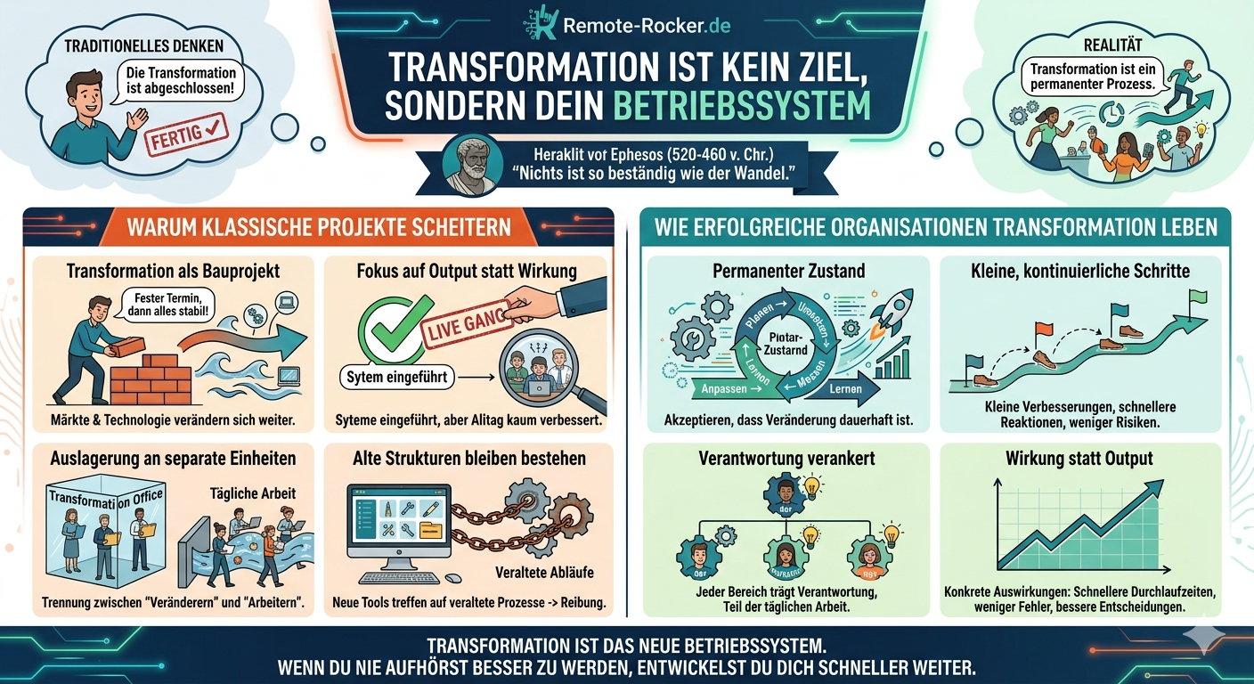 Transformation ist kein Ziel sondern dein Betriebssystem - Transformation im Unternehmen - Infografik
