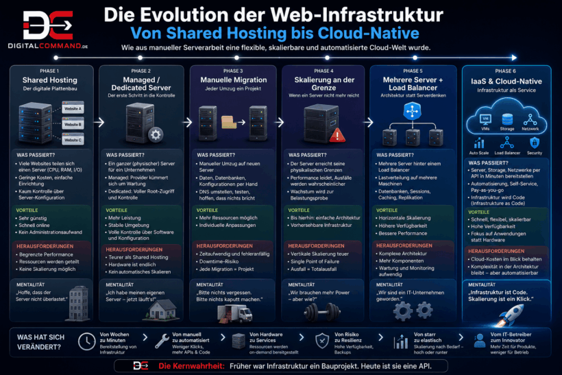 Von Shared-Hosting über Server hin zu IaaS - Infrastructure as a Service - Infografik